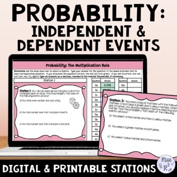 Preview of Probability of Independent and Dependent Events (Multiplication Rule) Activity