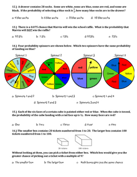 Probability of Simple Events ~ 7th Grade ~Multiple choice Assessment or