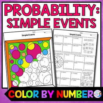 Preview of Probability of Simple Events Color by Number Worksheet Math Practice