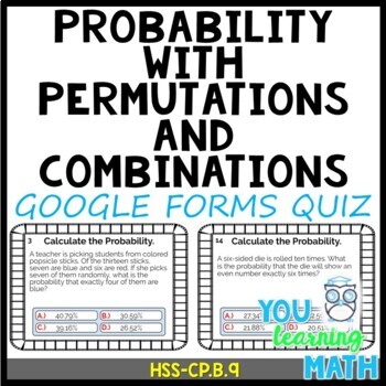 Preview of Probability with Permutations and Combinations: GOOGLE Forms Quiz - 20 Problems