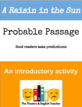 Preview of Probable Passage- A Raisin in the Sun- Make Predictions- Digital & Print