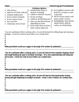 Probation and Punishment Brainstorm Worksheet - criminal law by Amy Miller