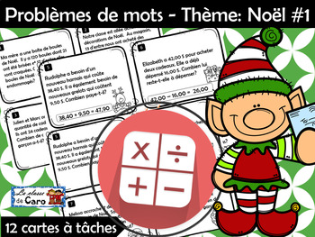Preview of Problèmes de mots | Maths | Noël #1 | French Christmas Math Task Cards
