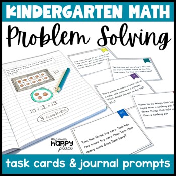 Preview of Kindergarten Problem Solving Math Journal Prompts - Task Cards - Word Problems