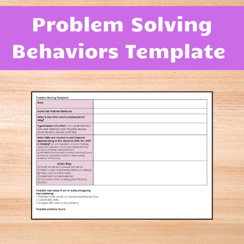 Preview of Problem Solving Behaviors Template