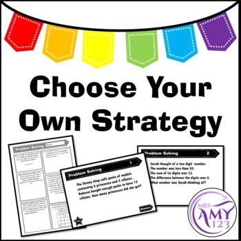 Preview of Problem Solving - Choose Your Own Strategy- PowerPoint, Task Cards and Worksheet