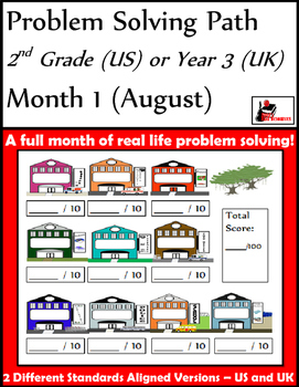 Preview of August Problem Solving Path: Real Life Word Problems for 2nd Grade/Year 3 - FREE