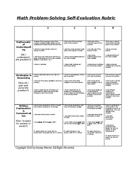 Preview of Problem Solving Rubric for Student Self Evaluation