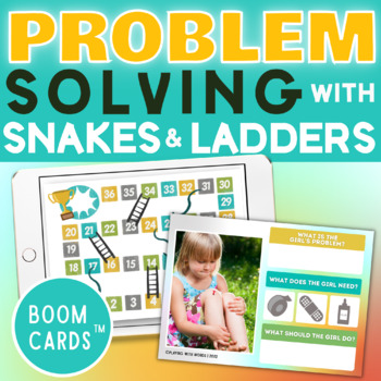 Preview of Problem Solving Scenarios - Speech Therapy- Snakes and Ladders BOOM CARDS™
