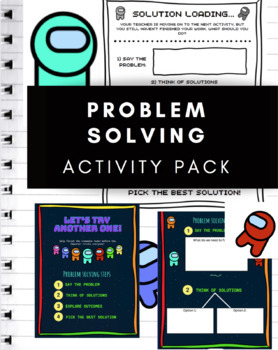 Preview of SEL Problem Solving Steps Activity Pack Among Us Theme Activities and Worksheets