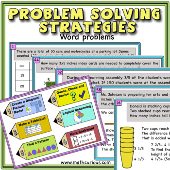 Preview of Problem Solving Strategies, word problems, answers, task cards, google slides