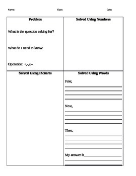 Preview of Problem Solving Student Work Template