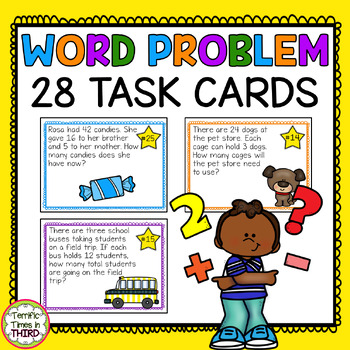 Preview of Math Word Problem Task Cards: Addition, Subtraction, Multiplication, Division