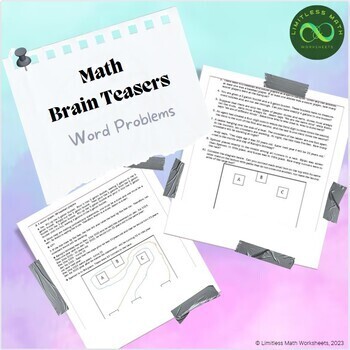 Preview of Math Brain Teasers Word Problems - Printable Worksheet w/ Answers