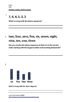 Preview of Problem Solving and Reasoning (Counting backwards from 10)