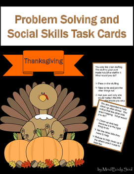 Preview of Problem Solving and Social Skills Task Cards: Thanksgiving {FREE}