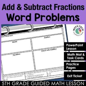 Preview of Add & Subtract Fractions Word Problems – 5th Grade Math Lesson & Practice