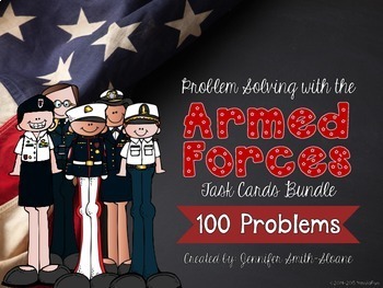 Preview of Veterans Day Math | Problem Solving Task Card Bundle (All Armed Forces)