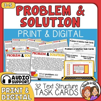 Preview of Problem and Solution Reading Passages Task Cards with Anchor Chart & Challenges