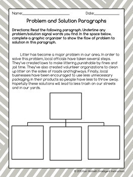 Problem and Solution Text Structure Paragraphs: Graphic Organizer Worksheet