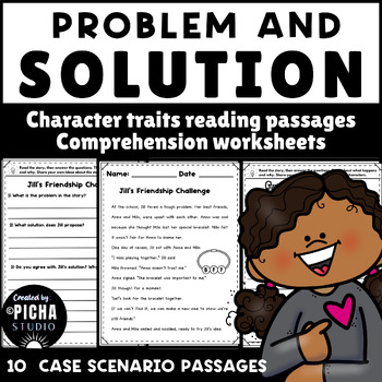 Preview of Problem and solution Character trait reading passages Comprehension worksheet