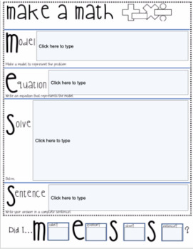 Preview of Problem solving Graphic Organizer- Make a math MESS- Print and Digital