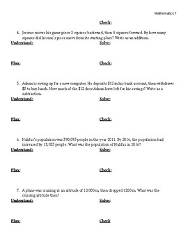 integers problem solving with answers