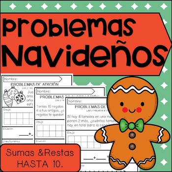 Preview of Problemas  SUMAS & RESTAS hasta 10 NAVIDAD | Christmas Word problems in SPANISH