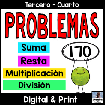 Preview of Problemas de suma, resta, multiplicación y división Word Problems in Spanish