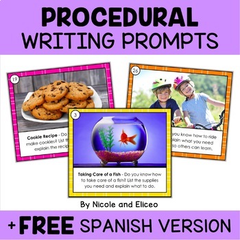 Preview of Procedural How-To Writing Prompt Task Cards + FREE Spanish