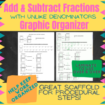 Preview of Add & Subtract Fractions Graphic Organizer - Scaffold or Interactive Notes