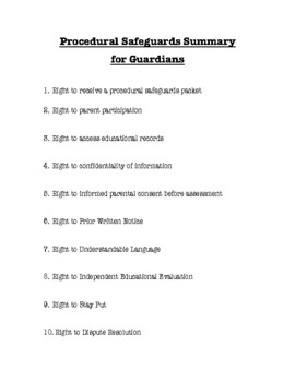 Preview of Procedural Safeguards Summary Sheet