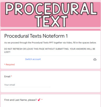 Preview of Procedural Text Notetaking Form 1