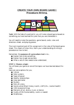 Preview of Procedure Writing - Create your own board game