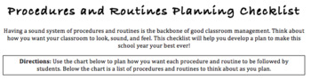Preview of Procedures and Routines Planning Checklist