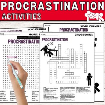 Preview of Procrastination Fun Worksheets,Puzzles,Wordsearch & Crosswords