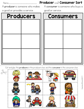 Preview of Producer and Consumer Sort Worksheet Distance Learning