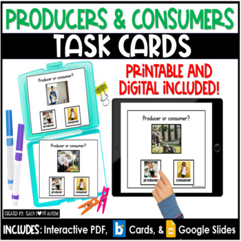 Preview of Producers & Consumers | Economics | Social Studies Task Cards | Boom Cards