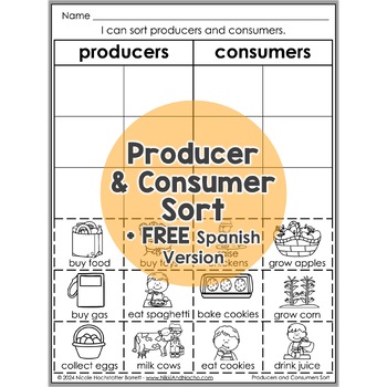 Preview of Producers and Consumers Sort Interactive Worksheet Activity + FREE Spanish