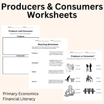 Preview of Producers and Consumers Worksheets, Primary Economics, Financial Literacy