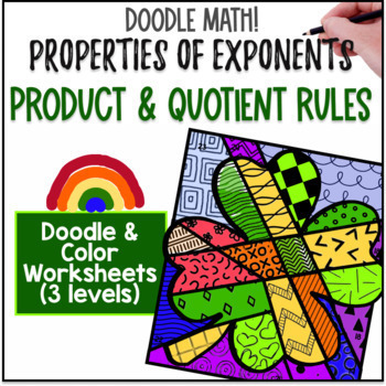 Preview of Product & Quotient Exponent Rules | Doodle & Color by Number Worksheets | Spring