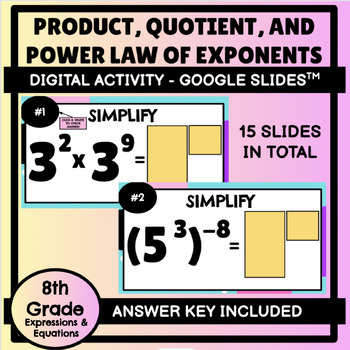 Preview of Product, Quotient, & Power Laws of Exponents Digital Activity