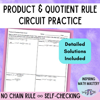 Preview of Product & Quotient Rule Derivatives Circuit Practice Worksheet - Self-Checking