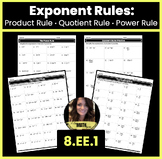 Product, Quotient, and Power Rules Worksheets | 8.EE.1 | E
