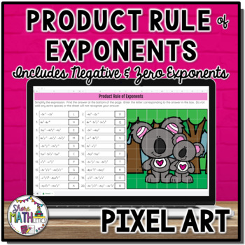 Preview of Product Rule of Exponents Includes Negative Zero Exponents Pixel Art Activity