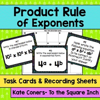 Preview of Product Rule of Exponents Task Cards | Math Center Practice Activity