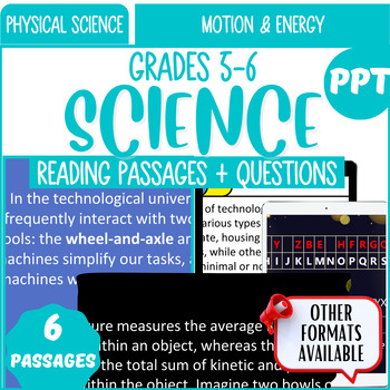 Preview of Physical Science Reading Comprehension Passage PowerPoints Motion and Energy