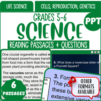Preview of Life Science Reading Comprehension PowerPoints Cells Reproduction Genetics