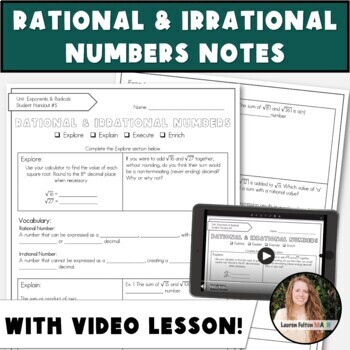 Preview of Product and Sum of Rational and Irrational Numbers Notes HSN.RN.B3