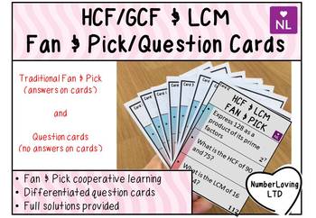 Preview of Product of Primes, GCF, LCM (Fan and Pick Cooperative Learning Cards)